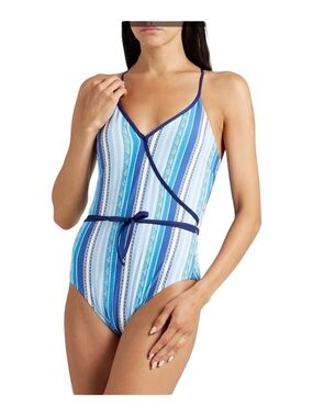 LEMLEM Eshal Ballet Wrap-Effect One Piece Swimsuit in blue NWT
